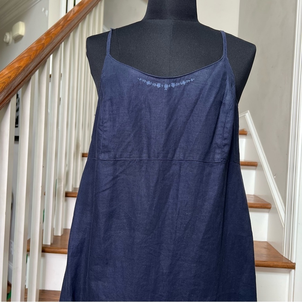 Vintage Y2K American Eagle Navy Linen Maxi Slip Dress Size 8 - Picture 3 of 10